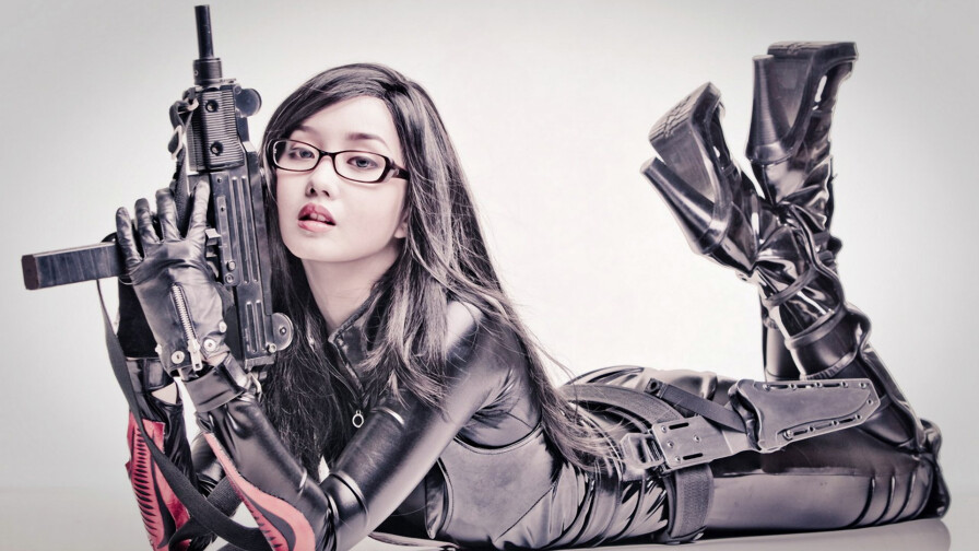 Asian Badass Weapon Slim Long-haired Brunette Cosplay Teen Girl Wallpaper #4959