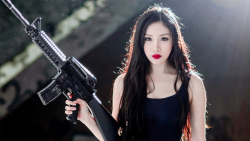 Asian Badass Weapon Slim Long-haired Brunette Teen Girl Wallpaper #4931