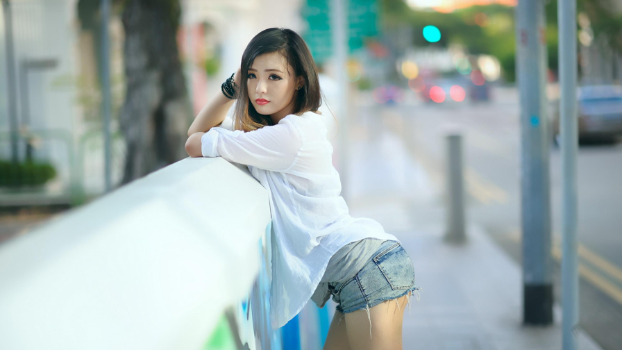 Asian Bent Over Tiny Brunette Teen Girl Wallpap