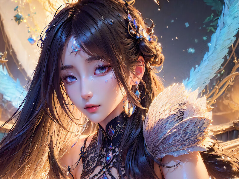 Asian Fantasy Blue-eyed Long-haired Brunette Teen Girl Wallpaper #6345