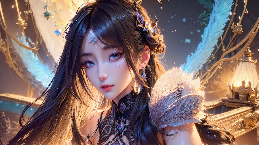 Asian Fantasy Blue-eyed Long-haired Brunette Teen Girl Wallpaper #6345