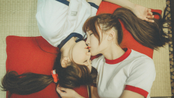 Asian Long-haired Brunette Lesbian School Teen Kissing Girls Wallpaper #5478