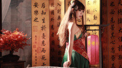 Asian Sà Lín Japanise Long-haired Brunette Model Teen Girl Wallpaper #002