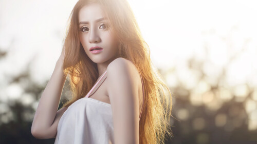 Asian Skinny Blue-eyed Long-haired Red Hair Teen Girl Wallpaper #5780