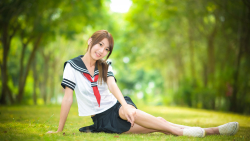 Asian Skinny Smiling Long-haired Brunette School Teen Girl Wallpaper #1414