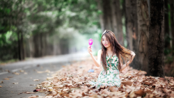 Asian Skinny Smiling Long-haired Brunette Teen Girl Wallpaper #4677