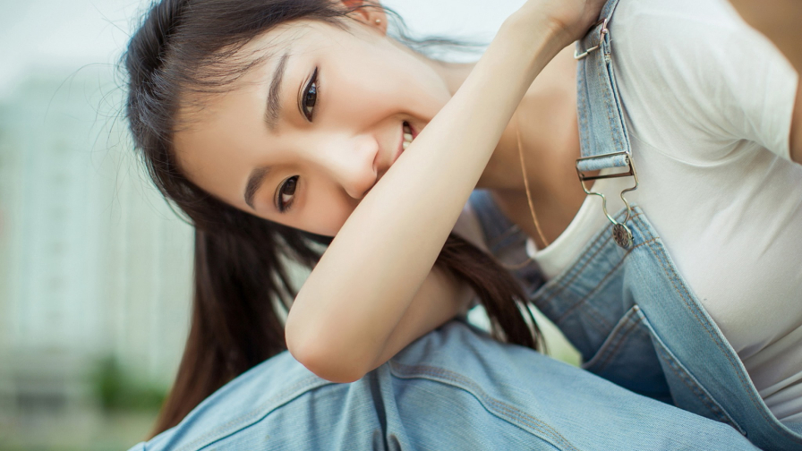 Asian Skinny Smiling Long-haired Brunette Teen Girl Wallpaper #6098