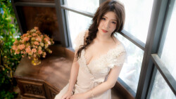 Asian Slim Busty Long-haired Brunette Bride Teen Girl Wallpaper #5574