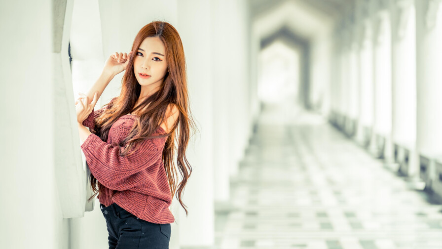Asian Slim Long-haired Red Hair Teen Girl Wallpaper #2901
