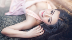 Asian Slim Smiling Busty Blue-eyed Long-haired Brunette Teen Girl Wallpaper #6291