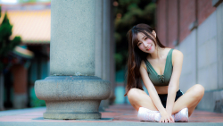 Asian Slim Smiling Busty Long-haired Brunette Teen Girl Wallpaper #5571