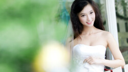 Asian Slim Smiling Long-haired Brunette Bride Teen Girl Wallpaper #4997