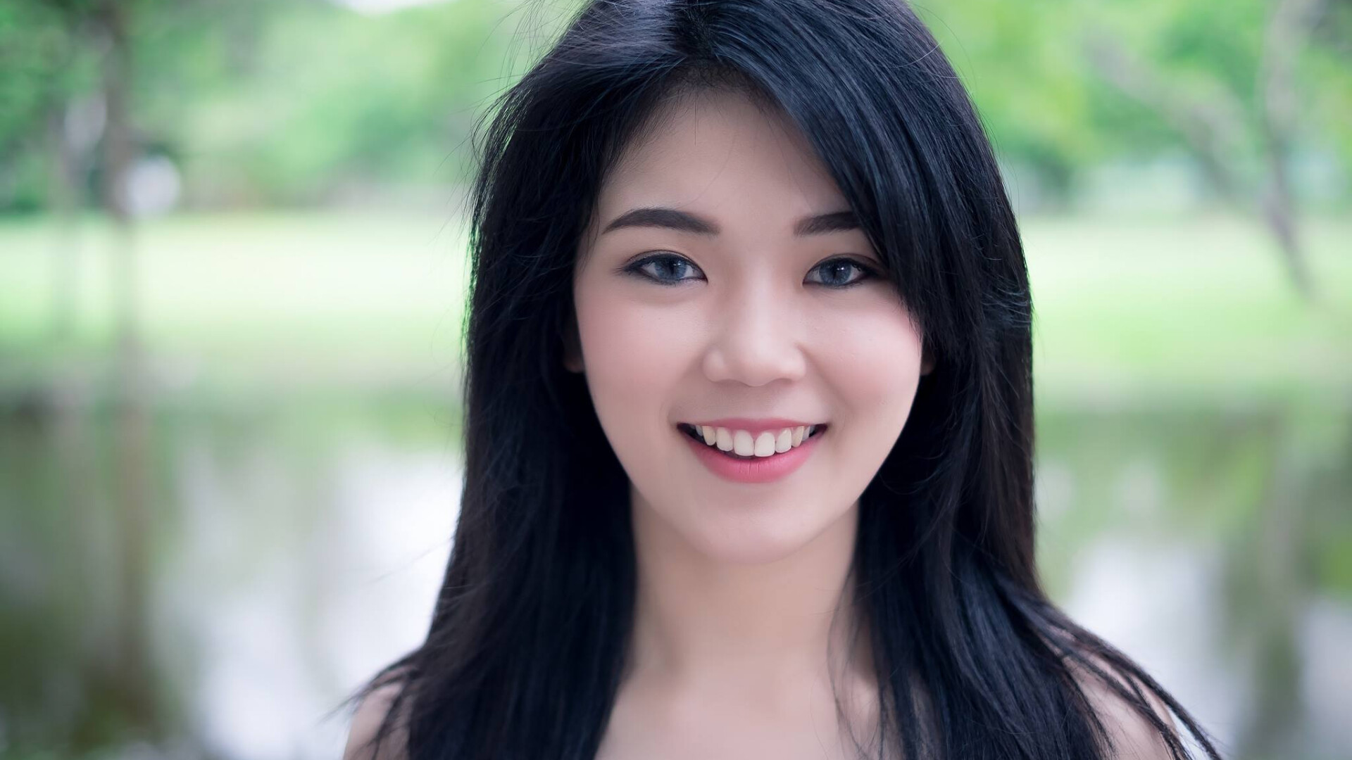 Asian Smiling Blue-eyed Long-haired Brunette Teen Girl Wallpaper #4579 ...