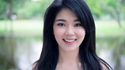 Asian Smiling Blue-eyed Long-haired Brunette Teen Girl Wallpaper #4579