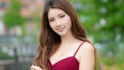 Asian Smiling Busty Long-haired Brunette Teen Girl Wallpaper #3477
