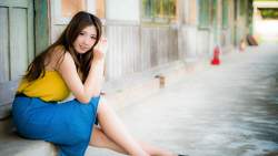 Asian Smiling Busty Long-haired Brunette Teen Girl Wallpaper #6044