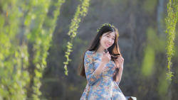 Asian Smiling Busty Long-haired Brunette Teen Girl Wallpaper #6144