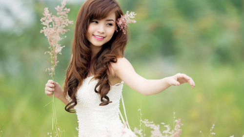 Asian Smiling Long-haired Brunette Bride Teen Girl Wallpaper #3608