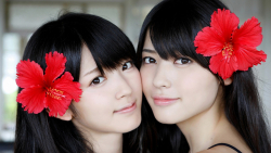 Asian Smiling Long-haired Brunette Twin Teen Girls Wallpaper #4973