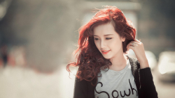Asian Smiling Skinny Long-haired Red Hair Teen Girl Wallpaper #5020