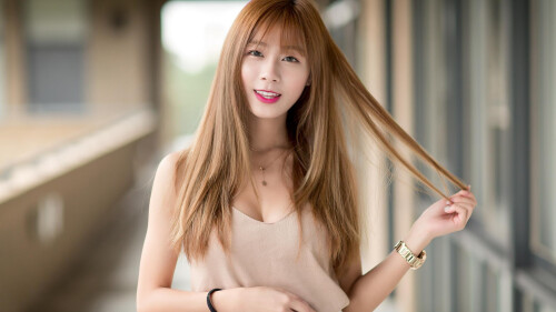 Asian Smiling Slim Long-haired Red Hair Teen Girl Wallpaper #2803