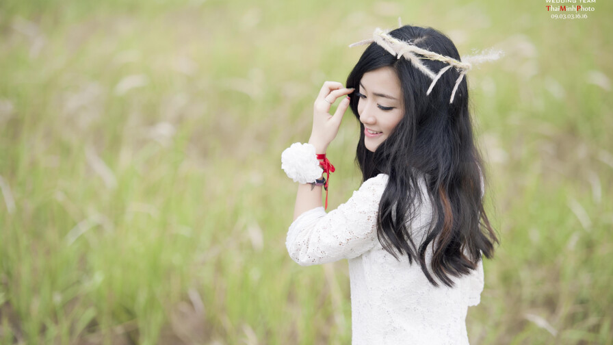 Asian Smiling Tiny Long-haired Brunette Bride Teen Girl Wallpaper #4900