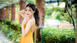 Asian Smiling Tiny Long-haired Brunette Teen Girl Wallpaper #3169