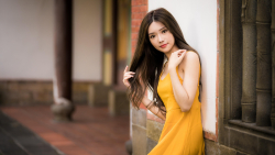 Asian Smiling Tiny Long-haired Brunette Teen Girl Wallpaper #3256