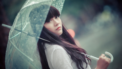 Asian Tiny Long-haired Brunette Teen Girl Under The Rain Wallpaper #6184