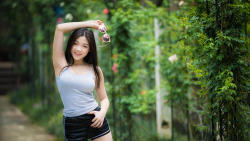 Asian Tiny Smiling Busty Long-haired Brunette Teen Girl Wallpaper #5456