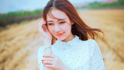 Asian Tiny Smiling Long-haired Red Hair Teen Girl Wallpaper #6214