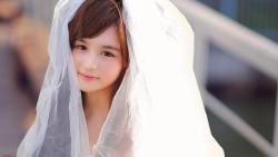 Asian Tiny Smiling Long-haired Red Hair Teen Girl Wearing a Bride Dress Wallpaper #6190