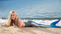 Bikini Smiling Wet Tanned Blue-eyed Long-haired Arielle The Mermaid Blonde Teen Model Girl Wallpaper #001