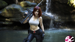 Dangerously Sexy Bad-ass Weapon Busty Red Hair Girl Wallpaper #038