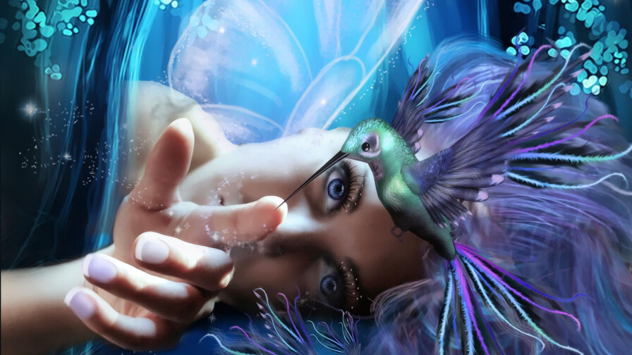 Fantasy Blue-eyed Long-haired Purple Hair Teen Girl Wallpaper #361