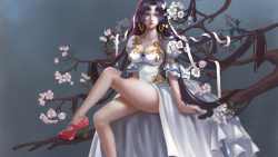 Fantasy Blue-eyed Long-haired Purple Hair Teen Girl Wallpaper #433