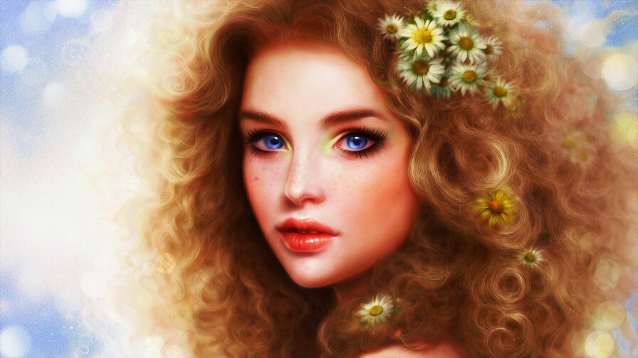 Fantasy Blue-eyed Long-haired Red Hair Teen Girl Wallpaper #279