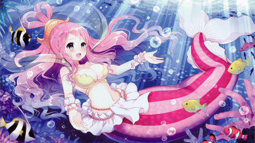 Fantasy Busty Mermaid Pink Hair Teen Girl Wallpaper #088