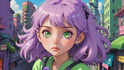 Fantasy Green Eyes Purple Hair Teen Girl Wallpaper #611