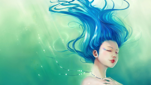 Fantasy Nude Mermaid Long-haired Blue Hair Teen Girl Wallpaper #306