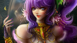 Fantasy Slim Busty Blue-eyed Long-haired Purple Hair Teen Girl Wallpaper #335