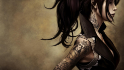 Fantasy Slim Tattooed Long-haired Brunette Girl Wallpaper #202