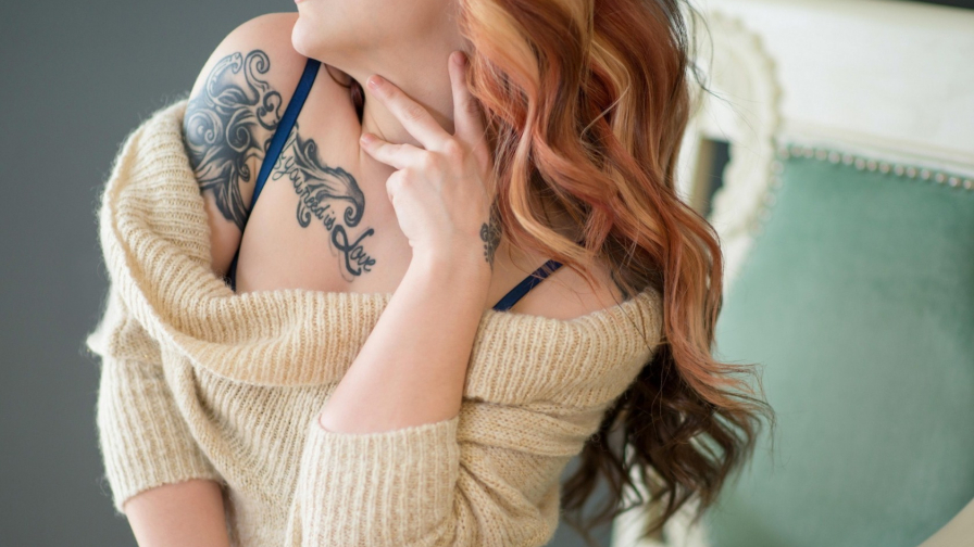 Lingerie Tattooed Long-haired Red Hair Girl Wallpaper #1975
