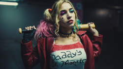 Sexy Busty Blue-eyed Long-haired Blonde Harley Quinn Cosplay Girl Wallpaper #4954