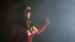 Sexy Busty Long-haired Brunette Scarlet Witch Cosplay Teen Girl Wallpaper #7029