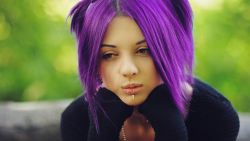 Sexy Hazel Eyes Pierced Purple Hair Teen Girl Wallpaper #6017