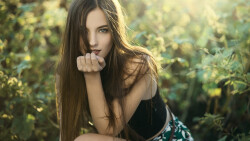 Sexy Slim Blue-eyed Long-haired Brunette Teen Girl Wallpaper #4357