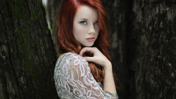 Sexy Slim Blue-eyed Long-haired Red Hair Bride Teen Girl Wallpaper #4828