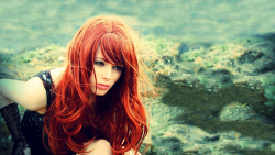 Sexy Slim Blue-eyed Long-haired Red Hair Teen Girl Wallpaper #5124