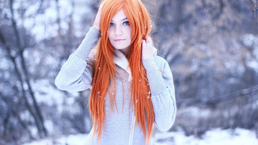 Sexy Slim Blue-eyed Long-haired Red Hair Teen Girl Wallpaper #5888